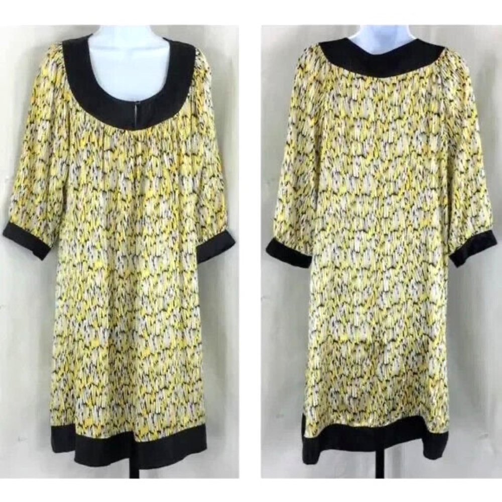 Bob Mackie Silk Tunic Dress Vintage Studio SM1048 Yellow Black Art to Wear Sz 14